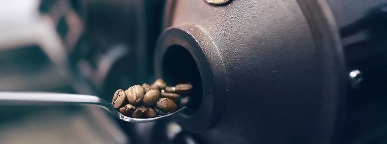 Frisch gerostete Kaffeebohnen kommen aus dem Probenroster